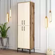 Kenkäkaappi, Huonekalut, Pähkinä-Kerma, 100% Melamiinipinnoitettu Lastulevy, 60x200x35 cm, Useita Hyllyjä, Seinäkiinnitys - Kenkäkaapit - 8683342170192 - 2