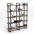 Moderni ja innovatiivinen kirjahylly, 154,8x180x34 cm, 100% melamiinipinnoitettu lastulevy, metallijalat, pähkinäpuu - Kirjahyllyt - 8683342404402 - 5