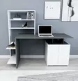 Moderni Opiskelupöytä Valkoinen Antrasiitti 100% Melamiinipinnoitettu 18 mm Paksuus 146,3x73,8x60 cm Kirjahyllyllä - Työpöydät - 8682870728462 - 4