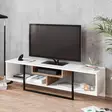 Moderni TV-taso, Valkoinen/Musta/Tammi, 100% Melamiinipinnoitettu, 149,4x40,2x35,2 cm, Useita Hyllyjä, Kiinnitettävä Seinäälle - TV-tasot - 8681875670332 - 2
