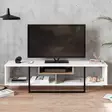 Moderni TV-taso, Valkoinen/Musta/Tammi, 100% Melamiinipinnoitettu, 149,4x40,2x35,2 cm, Useita Hyllyjä, Kiinnitettävä Seinäälle - TV-tasot - 8681875670332 - 3