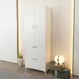 Monikäyttöinen Kaappi - Valkoinen, 100% Melamiinipinnoitettu, 60x163,6x31,5 cm, Useita Hyllyjä, Seinään Kiinnitettävä - Kaapit ja lipastot - 8681181980682 - 4