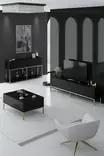 Olohuoneen Kalustesetti - Musta Kulta - 100% Melamiinipinnoitettu Lastulevy - TV-taso 180x47x30 cm - Konsoli 150x80x30 cm - Huonekalut - 8684282484202 - 2