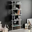 Skandinaavinen Kirjahylly - Valkoinen, 100% Melamiinipinnoitettu, Metallijalat, 60x174x22 cm, Seinään Kiinnitettävä - Kirjahyllyt - 8681875920932 - 2