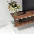TV-taso 100% karkaistua lasia, 100% massiivipuuta, luonnonväri, leveys 140 cm, korkeus 45 cm, syvyys 35 cm - TV-tasot - 8684282402442 - 4