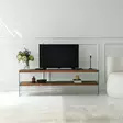 TV-taso 100% karkaistua lasia, 100% massiivipuuta, luonnonväri, leveys 140 cm, korkeus 45 cm, syvyys 35 cm - TV-tasot - 8684282402442 - 3