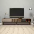 TV-taso, 180x40x35 cm, Pähkinä, 100% Melamiinipinnoitettu Lastulevy, Useita Hyllyjä, Kiinnitettävissä Seinäkiinnityksellä - TV-tasot - 8683342170062 - 2