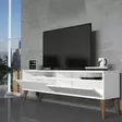 TV-taso, valkoinen, 100% melamiinipinnoitettu lastulevy, 150x30x50 cm, 18 mm, 2 pakettia, kestävä ja tyylikäs - TV-tasot - 8684282191032 - 4