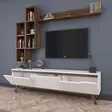 TV-taso Valkoinen Pähkinä 100% Melamiinipinnoitettu Hiukkaslevy 180x48,6x35 cm Seinähyllyt 22,1x90x20,3 cm 133x15x15 cm - TV-tasot - 8681875460872 - 5