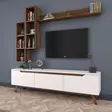 TV-taso Valkoinen Pähkinä 100% Melamiinipinnoitettu Hiukkaslevy 180x48,6x35 cm Seinähyllyt 22,1x90x20,3 cm 133x15x15 cm - TV-tasot - 8681875460872 - 4