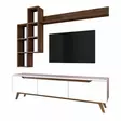 TV-taso Valkoinen Pähkinä 100% Melamiinipinnoitettu Hiukkaslevy 180x48,6x35 cm Seinähyllyt 22,1x90x20,3 cm 133x15x15 cm - TV-tasot - 8681875460872 - 6
