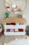 Tyylikäs Lipasto: 90x85x42 cm, 4 Vetolaatikkoa, Vaalea Pähkinä Valkoinen, 100% Melamiinipinnoitettu, Helppo Koota - Lipastot ja senkit - 8684282617662 - 5