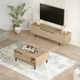 Tyylikäs Olohuoneen Kalustesetti: Tammi, 100% Melamiinipinnoitettu, TV-taso 160x45x35,5 cm, Sohvapöytä 90x37,6x60 cm - Huonekalut - 8684283262892 - 3