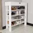 Valkoinen Kenkäkaappi - 100% Melamiinipinnoitettu Lastulevy, 80x90x30 cm, Useita Hyllyjä, Seinään Kiinnitettävä - Kenkäkaapit - 8684283421022 - 5