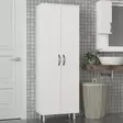 Valkoinen Kylpyhuonekaappi - 100% Melamiinipinnoitettu Lastulevy, 18 mm, 59,4x173,6x31,5 cm, Useita Hyllyjä, Seinäkiinnitys - Kylpyhuonekalusteet - 8681181596562 - 2