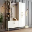 Valkokultainen Hall Stand - 100% Melamiinipinnoitettu Lastulevy, 18mm, 150x202x35cm, 5 Pakettia, Helppo Koota - Eteiskaapit - 8684282465782 - 4