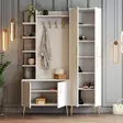 Valkokultainen Hall Stand - 100% Melamiinipinnoitettu Lastulevy, 18mm, 150x202x35cm, 5 Pakettia, Helppo Koota - Eteiskaapit - 8684282465782 - 3