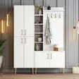 Valkokultainen Hall Stand - 100% Melamiinipinnoitettu Lastulevy, 18mm, 150x202x35cm, 5 Pakettia, Helppo Koota - Eteiskaapit - 8684282465782 - 6