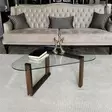 Walnut-värinen 100% massiivipuinen sohvapöytä, karkaistu lasikehys, mitat: 96x41x81 cm, tyylikäs ja kestävä - Sohvat - 8682870558502 - 4
