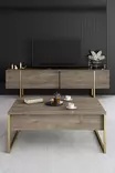 Walnut Gold Olohuoneen Kalustesetti - 100% Melamiinipinnoitettu - Metallijalat - Konsoli, TV-taso, Sohvapöytä - Huonekalut - 8684282178262 - 6