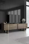 Walnut Gold Olohuoneen Kalustesetti - 100% Melamiinipinnoitettu - Metallijalat - Konsoli, TV-taso, Sohvapöytä - Huonekalut - 8684282178262 - 3