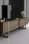 Walnut Gold Olohuoneen Kalustesetti - 100% Melamiinipinnoitettu - Metallijalat - Konsoli, TV-taso, Sohvapöytä - Huonekalut - 8684282178262 - 9