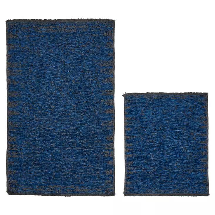 100% Puuvillainen Sininen Kylpyhuonemattosetti (2 kpl) - Konepestävä, Liukumaton, Antibakteerinen, 50x60cm & 60x100cm - Kylpyhuonematot ja kosteantilan matot - 8682870989092 - 1