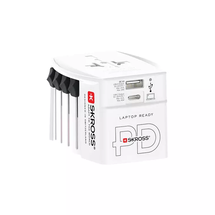 2-napainen maailmanmatkasovitin, jossa on integroitu kaksois-USB-laturi (1x USB C & 1 x USB) 45 watin virransyöttöteho - - 19-19-7640166328292 - 10
