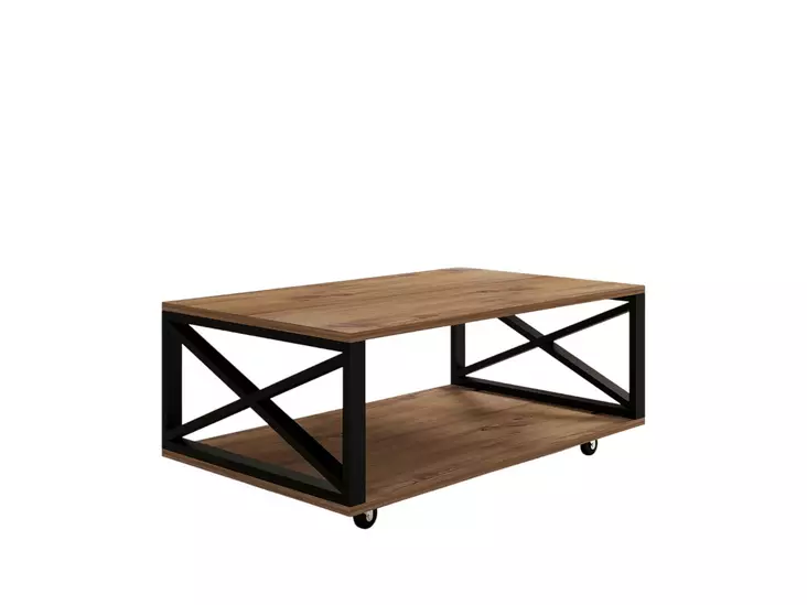 2-Tasoinen Monikäyttöinen Sohvapöytä, Atlantic Pine, 100% Melamiinipinnoitettu, 98x33,6x60 cm, Pyörillä, Lisäsäilytys - Sohvapöydät - 8682870286542 - 1
