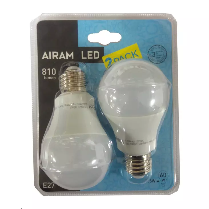 Airam Led Vakiolamppu 9,5W E27 2kpl - Lamput ja loisteputket - 6435200214942 - 1