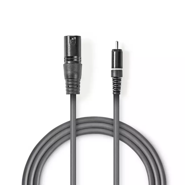 Balansoimaton Audiojohto | XLR 3-Pin uros | RCA Uros | Niklattu | 1.50 m | Pyöreä | PVC | Tummanharmaa | Pahvikotelo - Audiokaapelit - 5412810295432 - 1