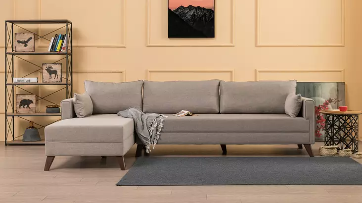 Kulmasohva, kerma, 275 cm leveä, helppohoitoinen, mukava - Sohvat - 8681875547702 - 1