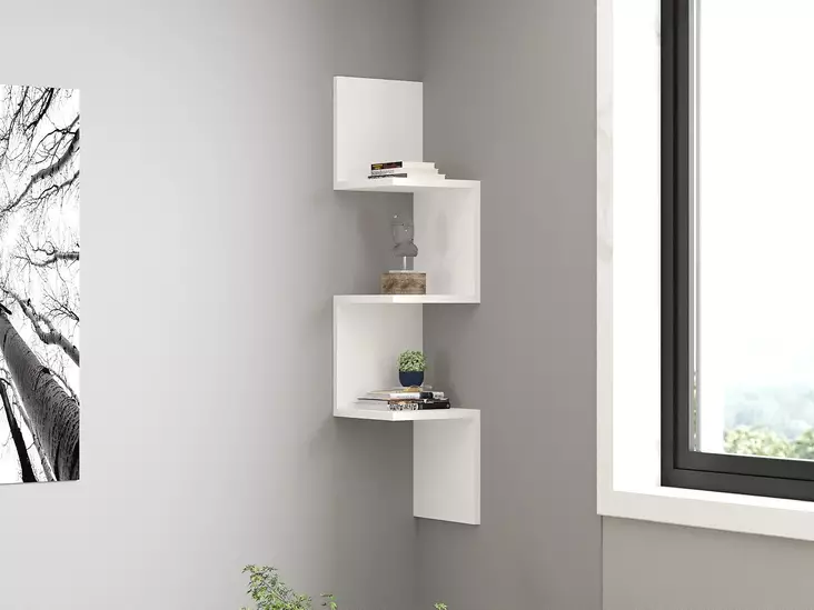 Seinähylly, valkoinen, 105,4 cm korkea, tilava, kestävä - Seinähyllyt - 8681875302912 - 1