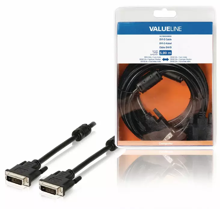 DVI Kaapeli DVI-D 24 + 1-Pin Uros - DVI-D 24 + 1-Pin Uros 5.00 m Musta - DVI-kaapelit ja -sovittimet - 5412810197392 - 1