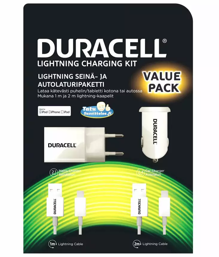 Duracell Apple auto ja kotilaturisetti - Laturit - 5055190177402 - 1