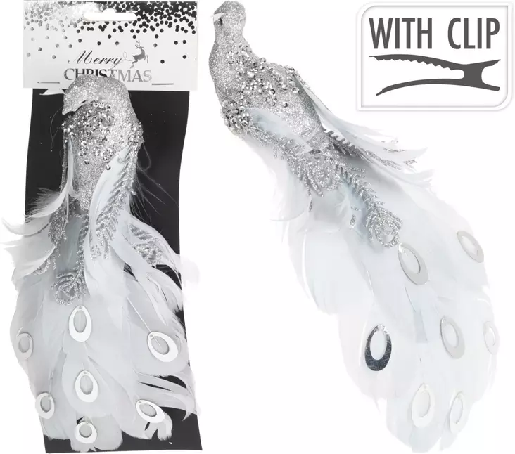 Koriste riikinkukko 6x5x25 cm hopea - Askartelumateriaalit ja tarvikkeet - 8719987619922 - 1