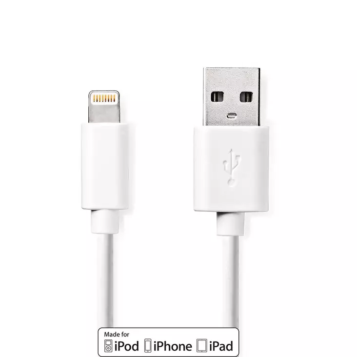 Lightning Kaapeli | USB 2.0 | Apple Lightning 8-Pin | USB-A Uros | 480 Mbps | Niklattu | 1.00 m | Pyöreä | PVC | Valkoinen | Laatikko - Lightning-kaapelit - 5412810288762 - 1