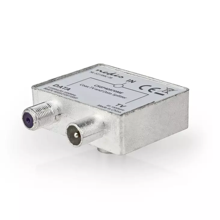 Satelliitti- ja antenni-sovitin | IEC (Coax) Naaras | F naaras / IEC (Coax) Uros | Niklattu | 75 Ohm | Suora | Sinkkiä | Hopea / Metalli | 1 kpl | Laatikko - Nedis tuotteet - 5412810426102 - 1