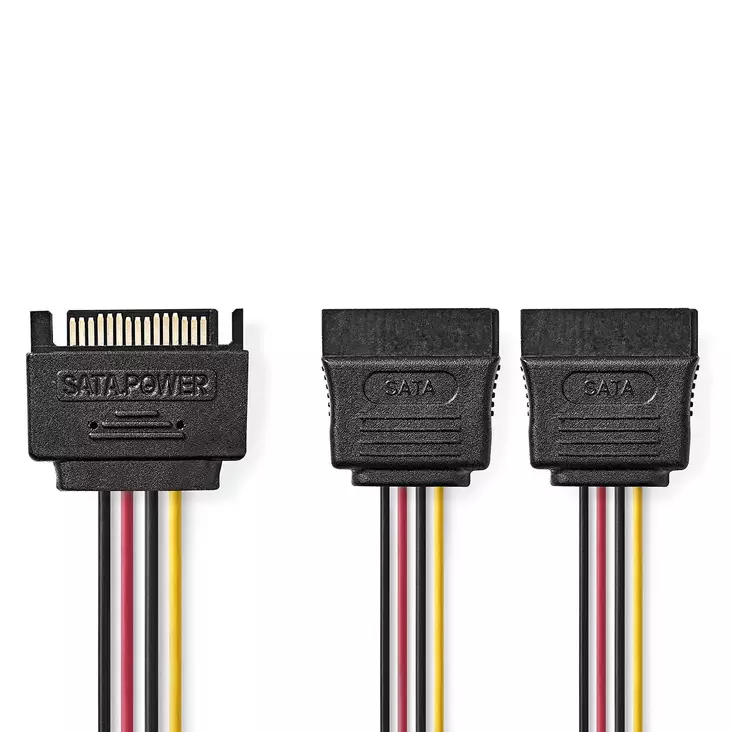 Sisäinen Virtakaapeli | SATA 15-Pin uros | 2x SATA 15-Pin naaras | Kullattu | 0.15 m | Pyöreä | PVC | Monivärinen | Laatikko - Tietokone ja verkko - 5412810422272 - 1