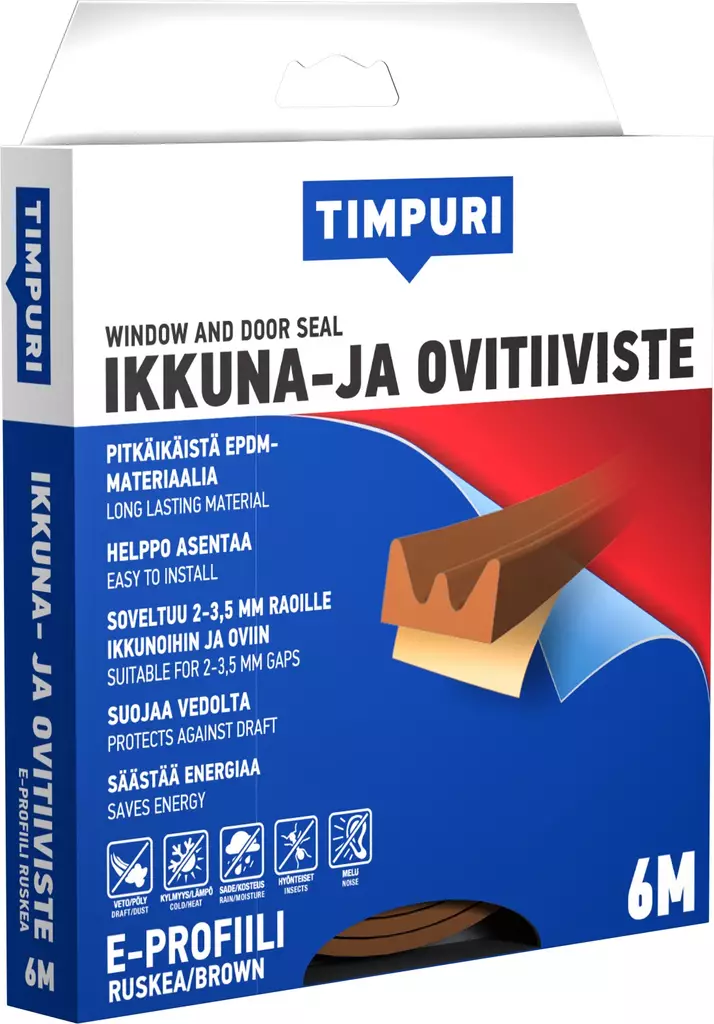 Tiiviste Timpuri E 6 m ruskea - Ikkuna- ja ovitiivisteet - 6418091702262 - 1