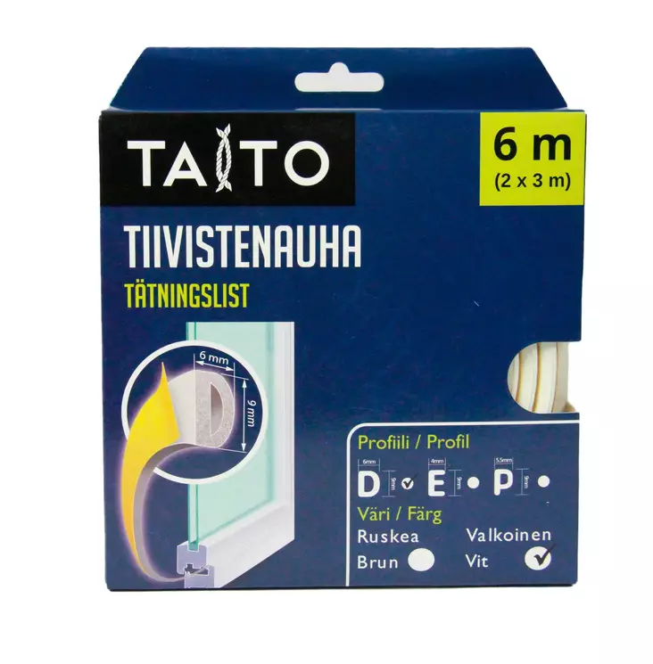 Tiivistenauha D valkoinen 2x3 m Taito - Ikkuna- ja ovitiivisteet - 6416096205702 - 1