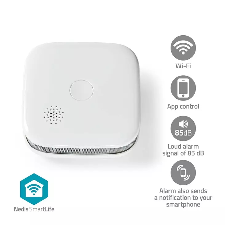 SmartLife Palovaroitin | Wi-Fi | Paristokäyttöinen | Anturin käyttöikä: 10 Vuotta | EN 14604 | Maks. akunkesto: 24 Kuukautta | 85 dB | Valkoinen | 1 kpl - Hälyttimet ja anturit - 5412810464562 - 1