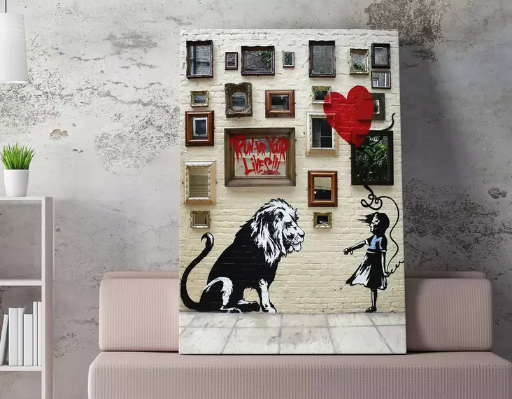 Banksy Koristeellinen Kangastaulu 70x100 cm - Monivärinen, Puukehys, 50% Puuvilla/50% Polyesteri, Digitaalinen Tulostus - Taulut ja kehykset - 8683342788892 - 1