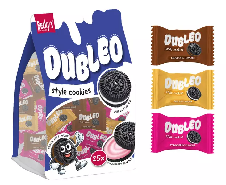 Becky's dubleo -täytekeksit 25 kpl 118 g, suklaa, mansikka ja vanilja - Keksit ja snacksit - 8713305822032 - 1