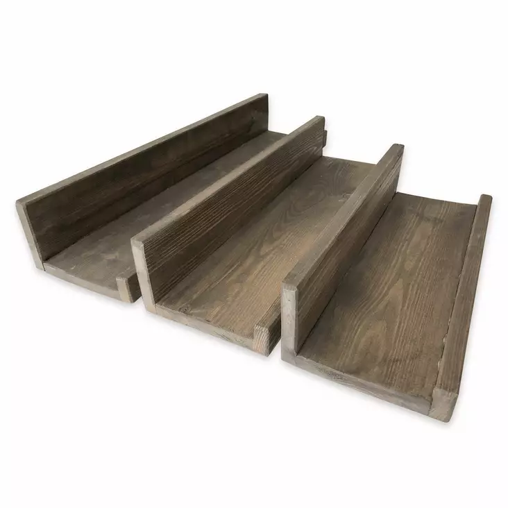 Boheemi Rustiikkinen Seinä Hylly 100% Massiivipuuta, Pähkinä, 60/50/40x15x8 cm, Helppo Asennus, Kestävä ja Tyylikäs - Seinähyllyt - 8683342785532 - 1