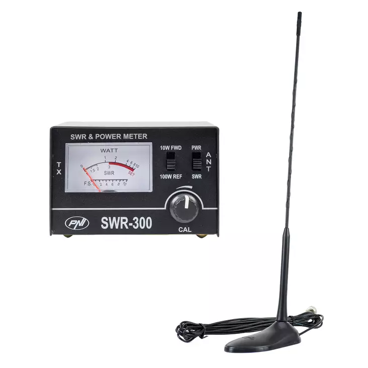 CB-antenni PNI PNI Extra 45, 45 cm, lasikuitu ja PNI SWR-300 heijastusmittari SWR-mittaukseen, musta - PNI tuotteet - 5949066540332 - 1