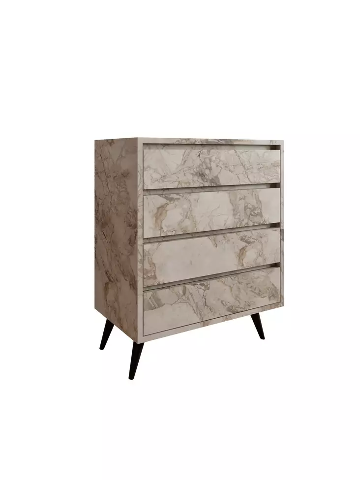 Ephesus Marble Lipasto - 4 Vetolaatikkoa, Useita Hyllyjä, 100% Melamiinipinnoitettu, 70x86x40 cm, Kiinnitettävä Seinäkiinnitys - Lipastot ja senkit - 8684283031382 - 1