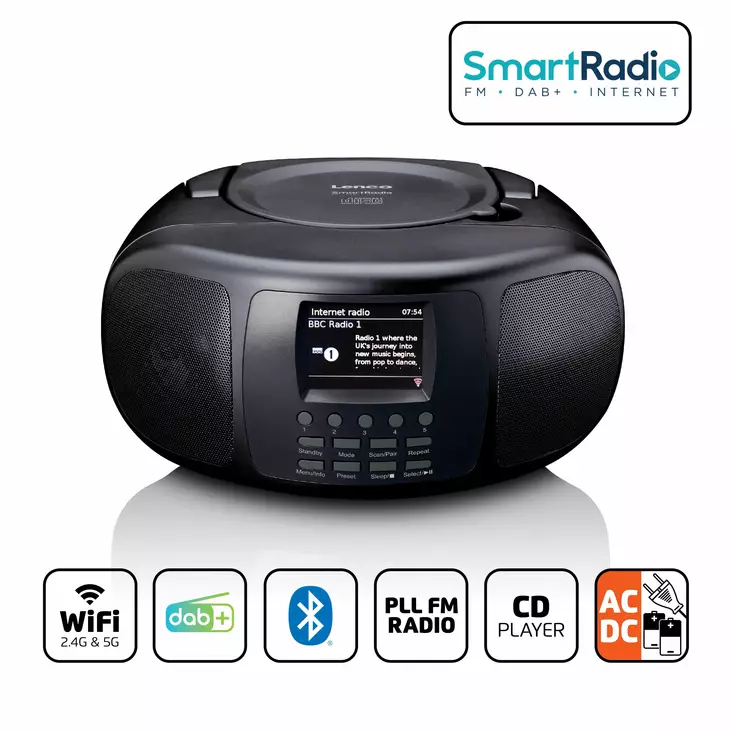 Kannettava internet-radio, jossa on DAB+/FM, Bluetooth®, CD-soitin ja suuri LCD-värinäyttö Musta - Radiot ja MP3/4-soittimet - 8711902078272 - 1