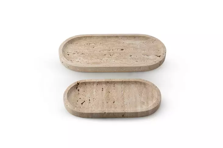 Keittiötarvikkeet: 100% Travertiini Marmori Tarjotinsetti (2 kpl) - Beige, Koko: Iso 30x15x2 cm, Keskikoko 25x12x2 cm - Lautaset - 8684283056132 - 1