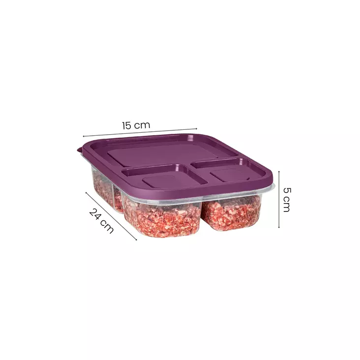 Keittiötarvikkeet: 4-osainen Säilytyslaatikko, 100% Muovi, BPA-vapaa, Konepestävä, Koko 15x24x5 cm, Väri: Violetti - Eväsrasiat ja ruoansäilytysastiat - 8684282831952 - 1